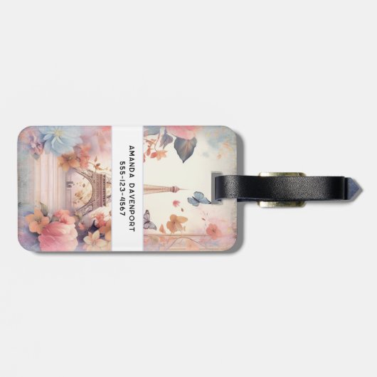 Eiffel Tower Butterflies and Flowers Bagagelabel (Achterkant horizontaal)