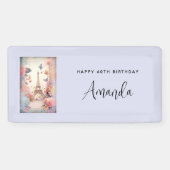Eiffel Tower Butterflies and Flowers Birthday Spandoek (Horizontaal)