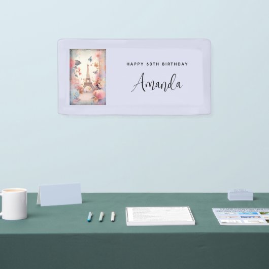 Eiffel Tower Butterflies and Flowers Birthday Spandoek (Beurs)