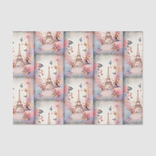 Eiffel Tower Butterflies and Flowers Pattern Tissuepapier (Voorkant)