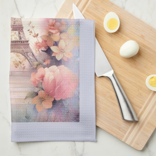 Eiffel Tower Butterflies and Flowers Theedoek (Quarter Fold)