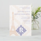 Eiffel Tower  Damask Silver Peony Lavender Kaart (Staand voorkant)