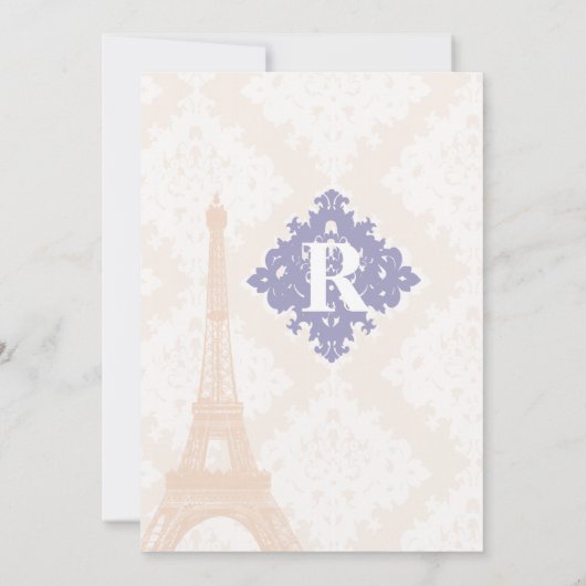Eiffel Tower  Damask Silver Peony Lavender Kaart (Achterkant)