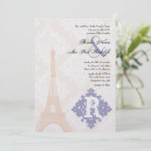 Eiffel Tower  Damask Silver Peony Lavender Kaart (Staand voorkant)
