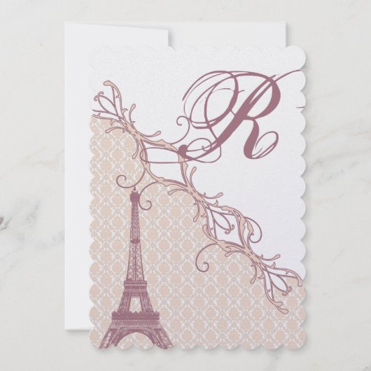 Eiffel Tower Damask Silver Peony Lavender Kaart (Achterkant)