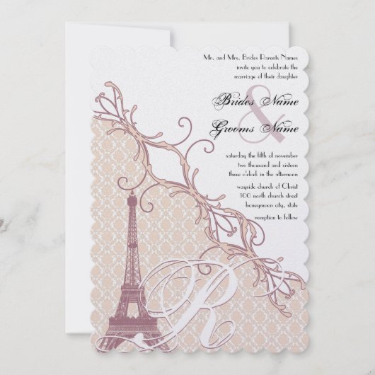 Eiffel Tower Damask Silver Peony Lavender Kaart (Voorkant)