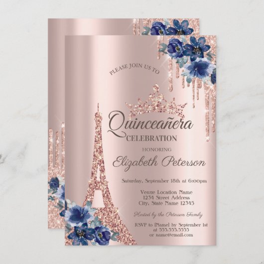 Eiffel Tower, Drivers Blue Quinceañera Kaart (Voorkant / Achterkant)