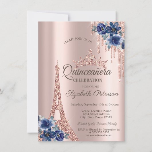 Eiffel Tower, Drivers Blue Quinceañera Kaart (Voorkant)