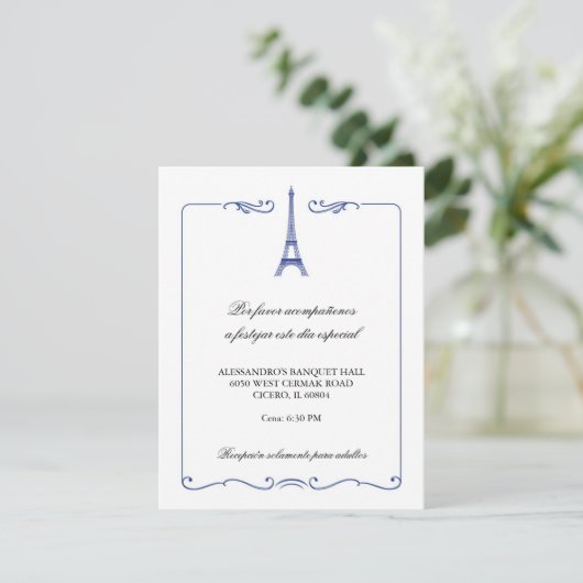 Eiffel Tower Elegant Reception Card Informatiekaartje (Staand voorkant)
