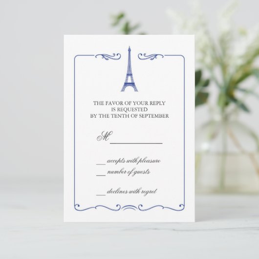 Eiffel Tower Elegant RSVP-kaart Uitnodiging (Staand voorkant)