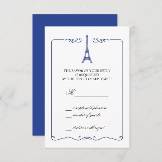 Eiffel Tower Elegant RSVP-kaart Uitnodiging (Voorkant / Achterkant)