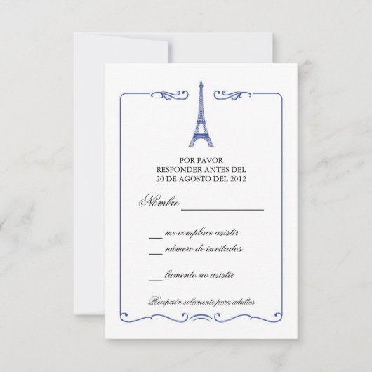 Eiffel Tower Elegant RSVP-kaart Uitnodiging (Voorkant)