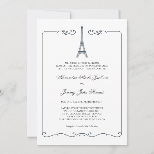 Eiffel Tower Elegant Wedding Invitation Kaart (Voorkant)