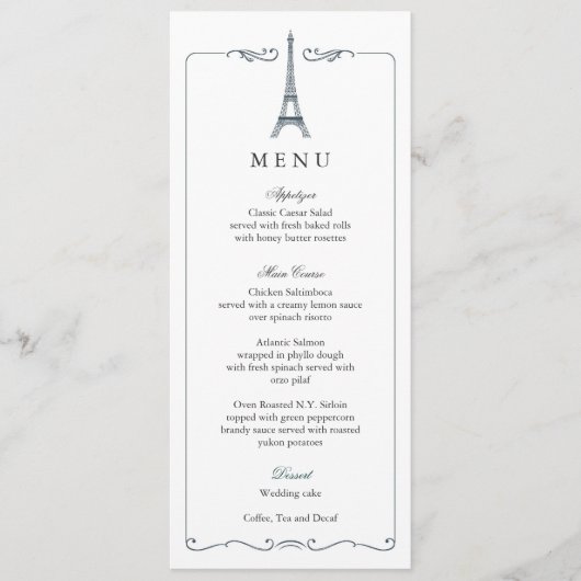 Eiffel Tower Elegant Wedding Menu Card (Voorkant)