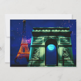 Eiffel Tower en Arc de Triomphe met maan