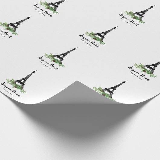 Eiffel Tower en Pine Modern Joyeux Noel Cadeaupapier (Hoek)