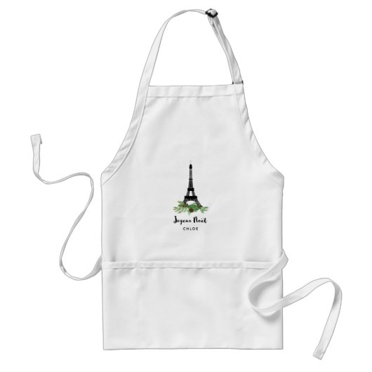 Eiffel Tower en Pine | Modern Joyeux Noel Standaard Schort (Voorkant)