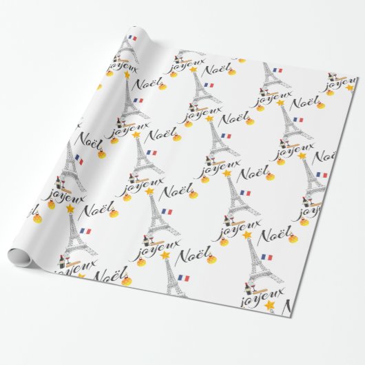 Eiffel Tower Flag van Frankrijk Joyeux Noel Cadeaupapier (Uitgerold)