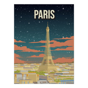 Eiffel Tower France Night View Travel Poster Perfect Poster