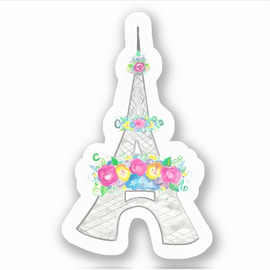 Eiffel Tower, Frankrijk, Frans, Flowers, Monument Sticker (Voorkant)