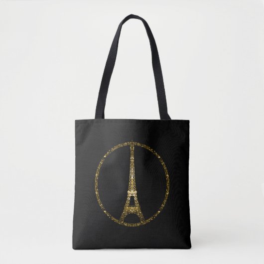 Eiffel Tower Gold glitter sparkles op Black Draagtas (Voorkant)