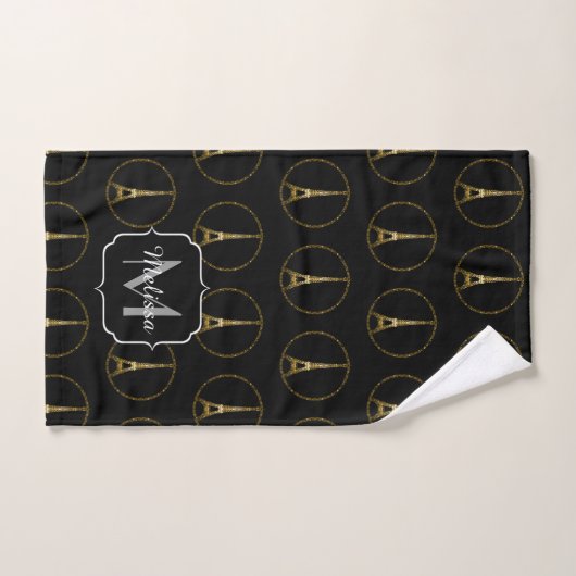 Eiffel Tower Gold glitter sparren zwart Monogram Bad Handdoek (Handdoek)