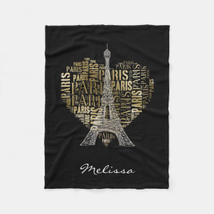 Eiffel Tower Golden Abonnementen Parijs in Heart Fleece Deken