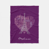 Eiffel Tower & Inscriptions Paris | Deep Paars Fleece Deken (Voorkant)