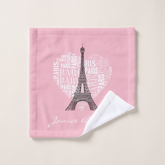 Eiffel Tower & Inscriptions Paris in Heart Bad Handdoek (Wasdoekje)