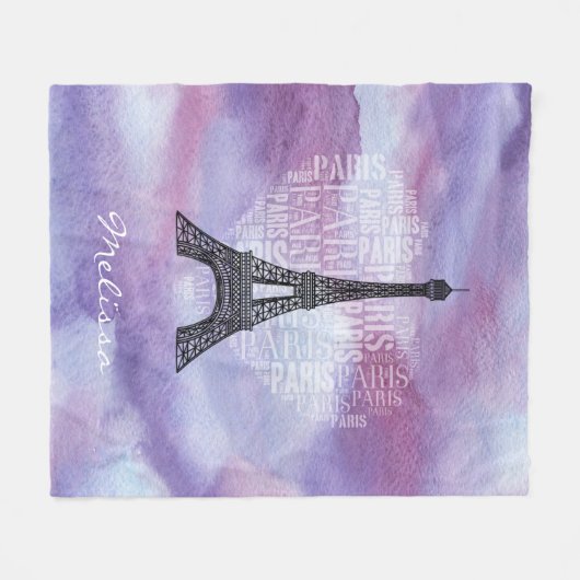 Eiffel Tower & Inscriptions Paris in Heart Fleece Deken (Voorkant (Horizontaal))