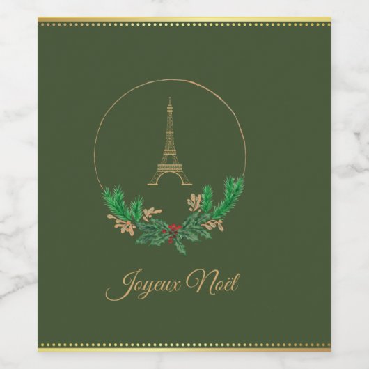 Eiffel Tower Joyeux Noel Wijn Etiket (Enkel label)