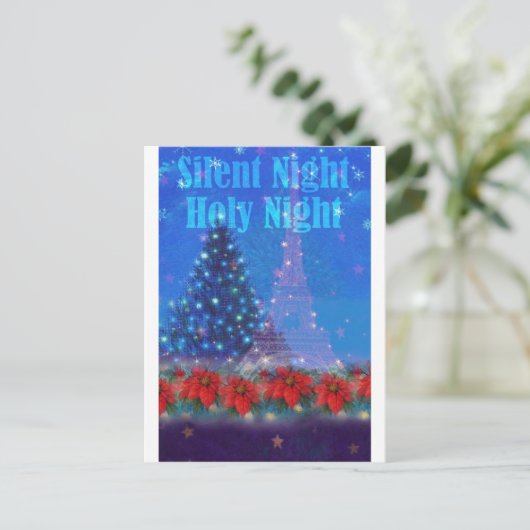 Eiffel Tower Kerstmis Pine Poinsettia Briefkaart (Staand voorkant)