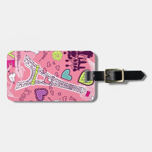 Eiffel Tower Love Paris France Pink Bagagelabel (Voorkant horizontaal)
