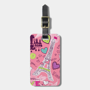 Eiffel Tower Love Paris France Pink Bagagelabel