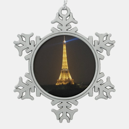 Eiffel Tower nacht Tin Sneeuwvlok Ornament (Voorkant)