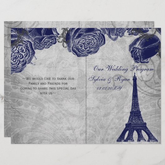 Eiffel tower navy Silver gevouwen Weddenschap (Voorkant / Achterkant)