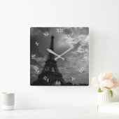 Eiffel Tower Night Cloudy Sky Square Wall klok (Huis)