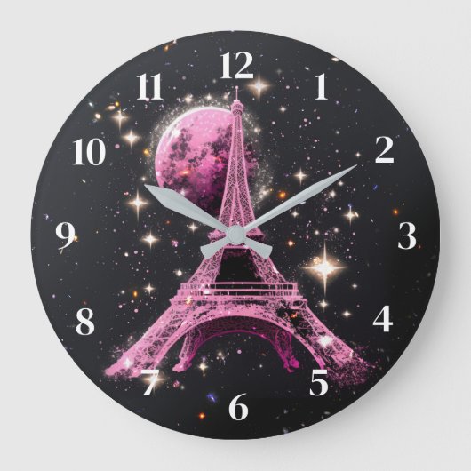 Eiffel Tower Night Moon           Grote Klok (Voorkant)