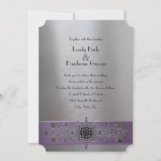 Eiffel Tower Paars en Silver Wedding Uitnodiging (Voorkant)