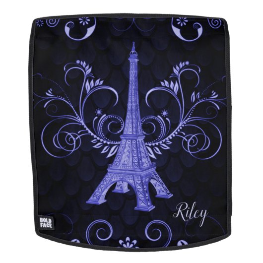 Eiffel Tower Paars Floral Swirls Backpack (Verwijderbaar gezicht)