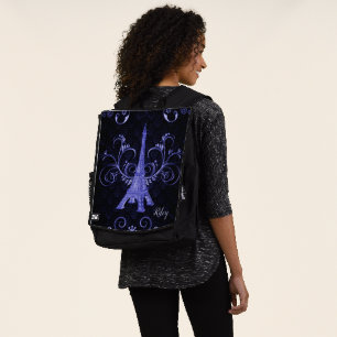 Eiffel Tower Paars Floral Swirls Backpack
