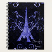 Eiffel Tower Paarse Floral Swirls Planner (Voorkant)