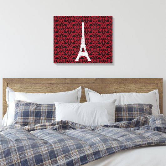 Eiffel Tower, Parijs, Damask Pattern, French Damas Canvas Afdruk (Insitu (Slaapkamer))
