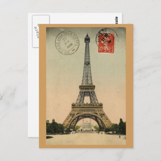 Eiffel Tower, Parijs, Frankrijk,  Retro Briefkaart (Voorkant / Achterkant)