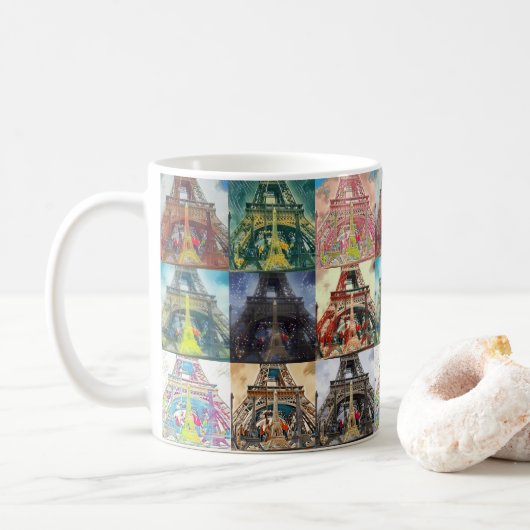 Eiffel Tower, Parijs, Franse Collage Coffee Mok (Met donut)