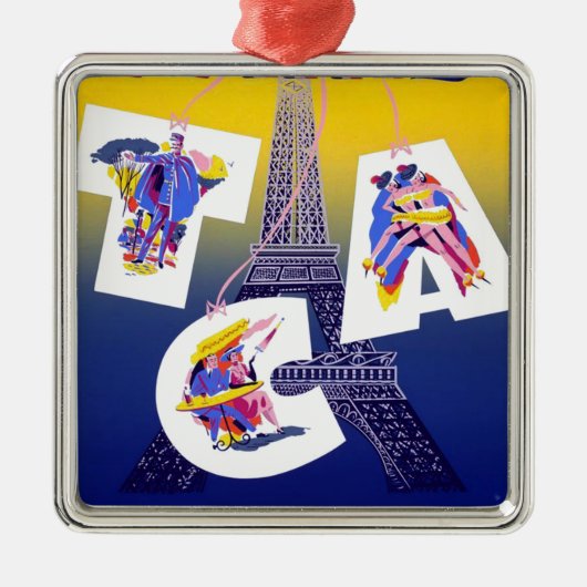 Eiffel Tower Paris Air Travel Adverteren Metalen Ornament (Voorkant)