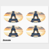 Eiffel Tower Paris Avond European Travel Ovale Sticker (Vel)