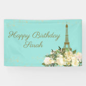 Eiffel Tower Paris Birthday Aqua Mint Gold Spandoek (Horizontaal)