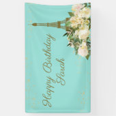 Eiffel Tower Paris Birthday Aqua Mint Gold Spandoek (Verticaal)