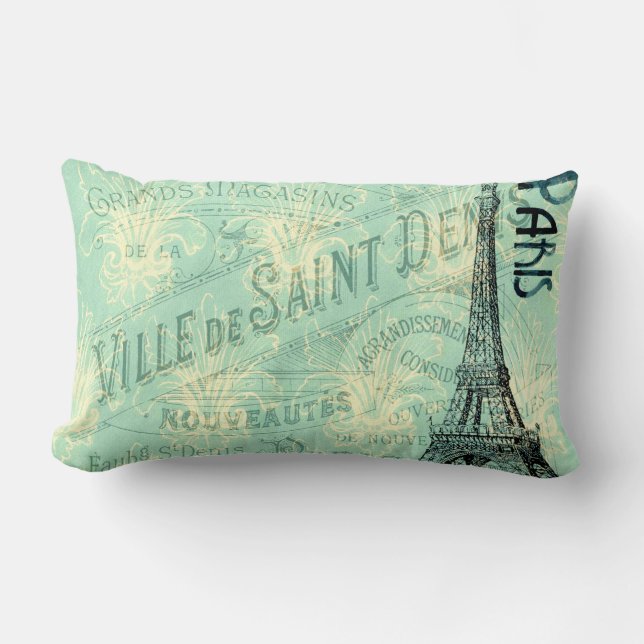 Eiffel Tower Paris Blue Post Card  Pillow Kussen (Voorkant)